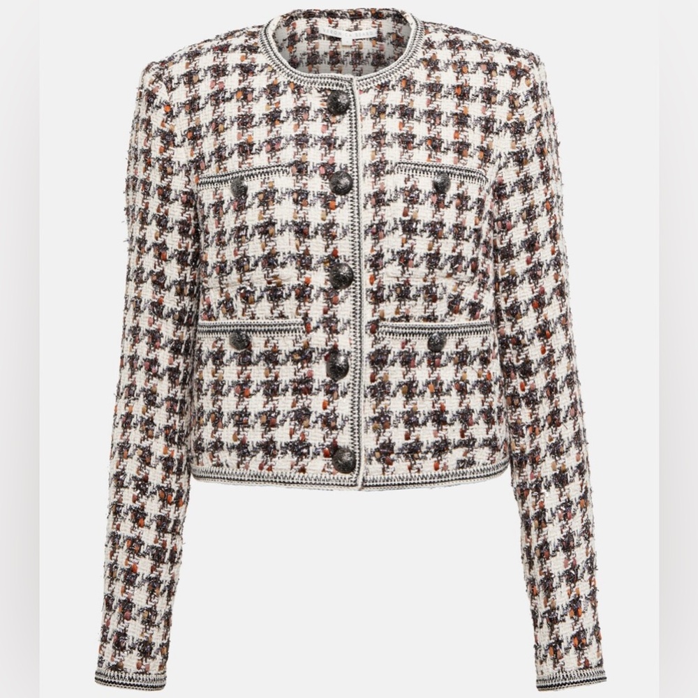 VERONICA BEARD Cirtane Tweed Single-Breasted houndstooth cropped Jacket Size 4